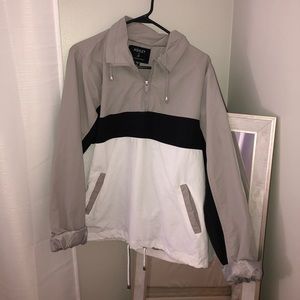 Grey, white, & black windbreaker